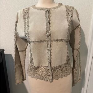 S.M.H Boutique Vintage Leather Crochet Boho Jacket